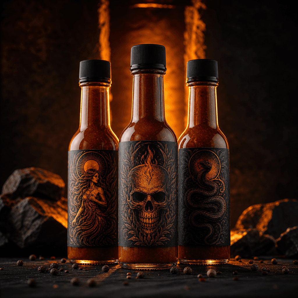 Artisan hot sauce bottles with custom labels